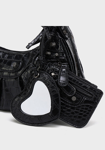 The Route 66 XS Croc Effect Faux Leather Shoulder Bag Black