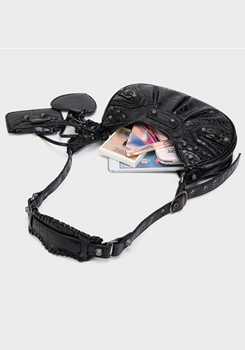 The Route 66 XS Croc Effect Faux Leather Shoulder Bag Black
