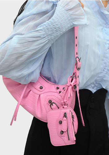 The Route 66 XS Croc Effect Faux Leather Shoulder Bag Pink