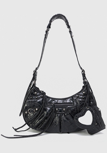 The Route 66 Small Croc Effect Faux Leather Shoulder Bag Black