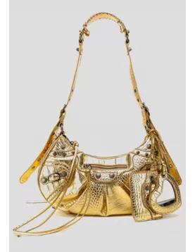 The Route 66 Small Croc Effect Faux Leather Shoulder Bag Gold