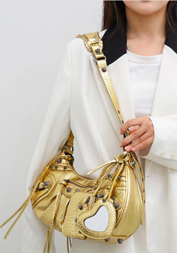 The Route 66 Small Croc Effect Faux Leather Shoulder Bag Gold