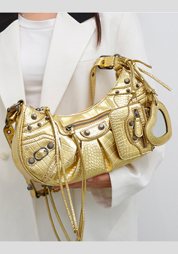 The Route 66 Small Croc Effect Faux Leather Shoulder Bag Gold