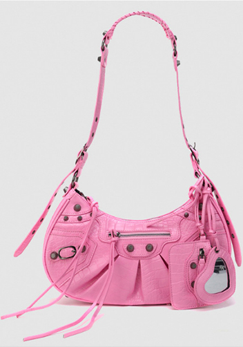 The Route 66 Small Croc Effect Faux Leather Shoulder Bag Pink