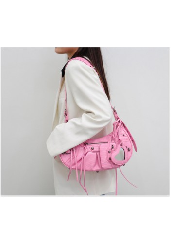 The Route 66 Small Croc Effect Faux Leather Shoulder Bag Pink