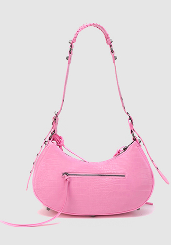 The Route 66 Small Croc Effect Faux Leather Shoulder Bag Pink
