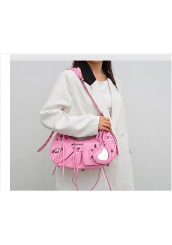 The Route 66 Small Croc Effect Faux Leather Shoulder Bag Pink