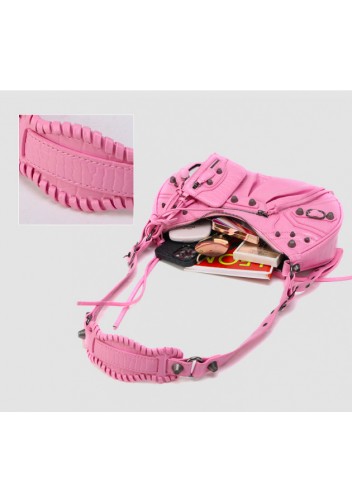 The Route 66 Small Croc Effect Faux Leather Shoulder Bag Pink