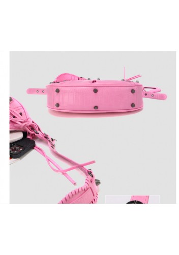 The Route 66 Small Croc Effect Faux Leather Shoulder Bag Pink