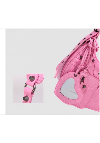 The Route 66 Small Croc Effect Faux Leather Shoulder Bag Pink
