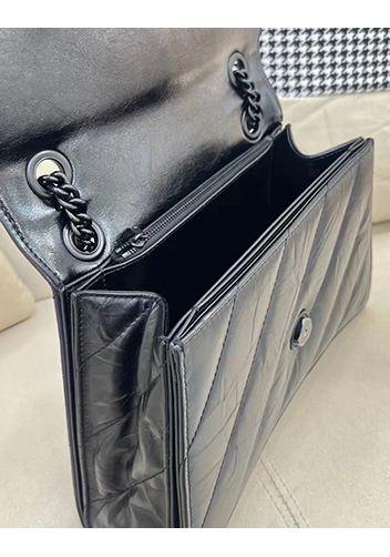 Bonnie Leather Medium Chain Shoulder Bag Black