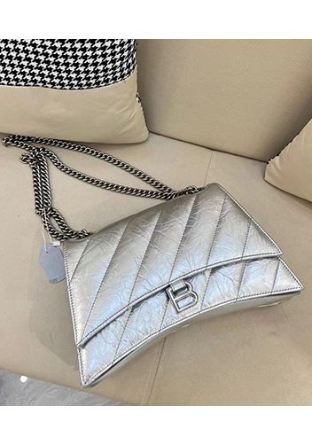 Bonnie Leather Medium Chain Shoulder Bag Silver