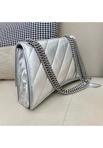 Bonnie Leather Medium Chain Shoulder Bag Silver