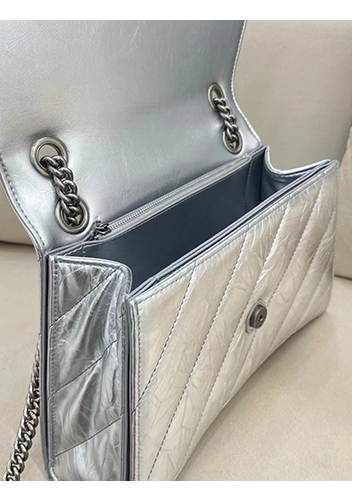 Bonnie Leather Medium Chain Shoulder Bag Silver
