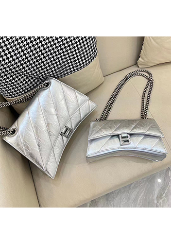 Bonnie Leather Medium Chain Shoulder Bag Silver