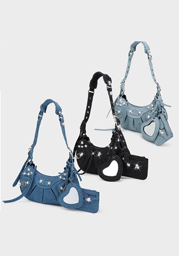 The Route 66 XS Imitation Diamond Shoulder Bag Denim Black