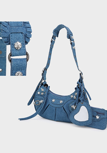 The Route 66 XS Imitation Diamond Shoulder Bag Denim Blue