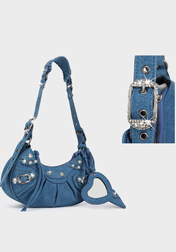 The Route 66 XS Imitation Diamond Shoulder Bag Denim Blue