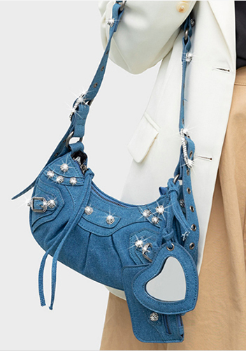 The Route 66 XS Imitation Diamond Shoulder Bag Denim Blue