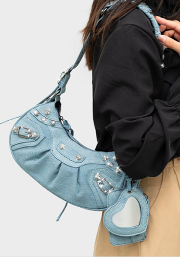 The Route 66 XS Imitation Diamond Shoulder Bag Denim Light Blue
