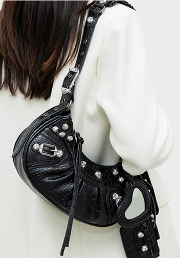 The Route 66 XS Imitation Diamond Shoulder Bag Faux Leather Black