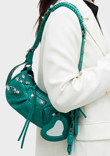 The Route 66 XS Imitation Diamond Shoulder Bag Faux Leather Green