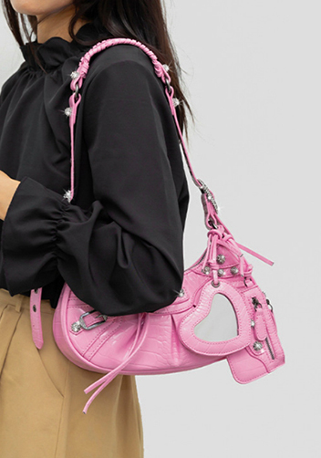 The Route 66 XS Imitation Diamond Shoulder Bag Faux Leather Pink