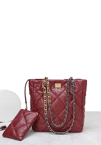 Adele Lilia Shoulder Bag Rectangular Hardware Burgundy