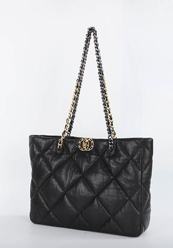 Adele Lilia Shoulder Tote Bag Circle Hardware Black