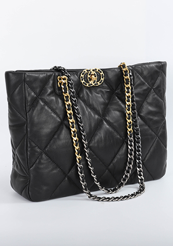 Adele Lilia Shoulder Tote Bag Circle Hardware Black