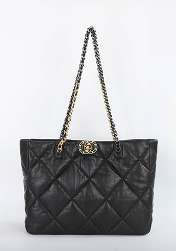 Adele Lilia Shoulder Tote Bag Circle Hardware Black