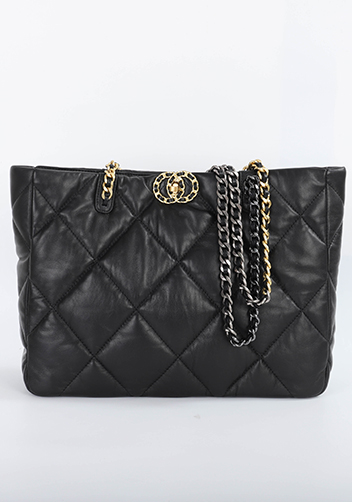 Adele Lilia Shoulder Tote Bag Circle Hardware Black