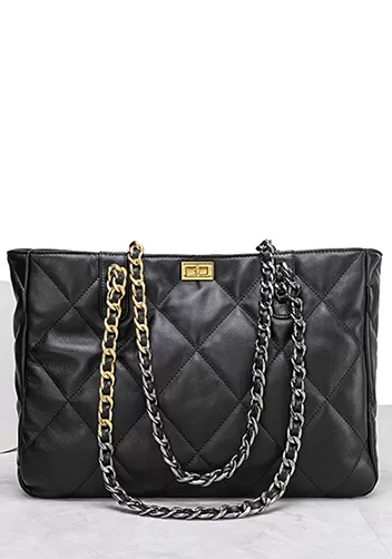Adele Lilia Shoulder Tote Bag Rectangular Hardware Black