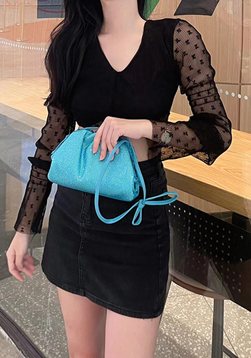 Dina Clutch Shoulder Small Bag Rhinestone Designs Light Blue