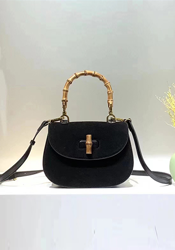 Miss Gaga Top Handle Flap Suede Bag Black