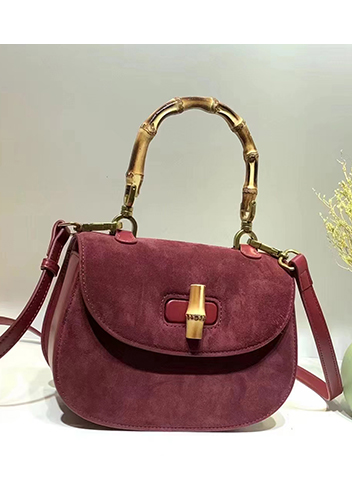 Miss Gaga Top Handle Flap Suede Bag Burgundy