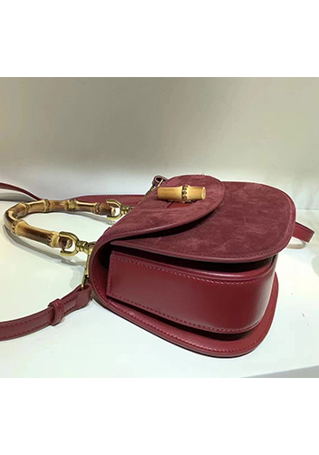 Miss Gaga Top Handle Flap Suede Bag Burgundy