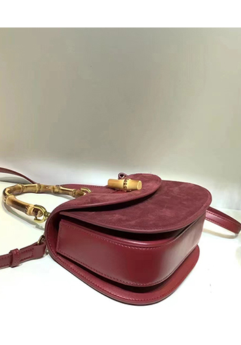 Miss Gaga Top Handle Flap Suede Bag Burgundy