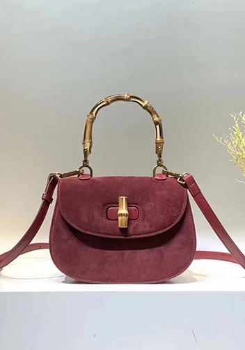 Miss Gaga Top Handle Flap Suede Bag Burgundy