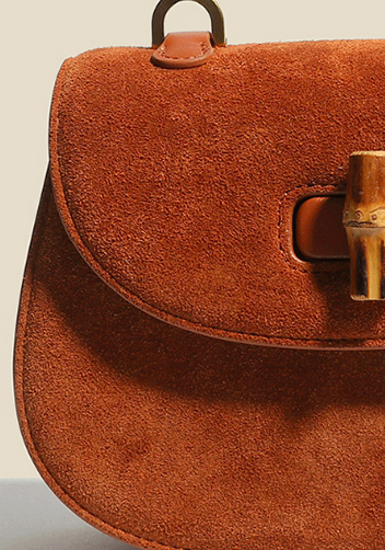 Miss Gaga Top Handle Flap Suede Bag Camel