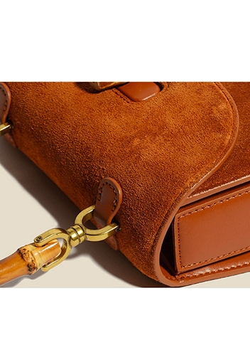 Miss Gaga Top Handle Flap Suede Bag Camel