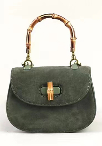 Miss Gaga Top Handle Flap Suede Bag Green