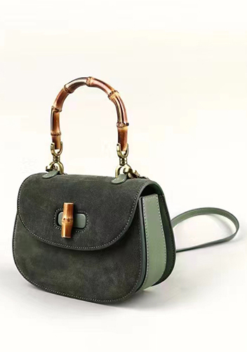 Miss Gaga Top Handle Flap Suede Bag Green