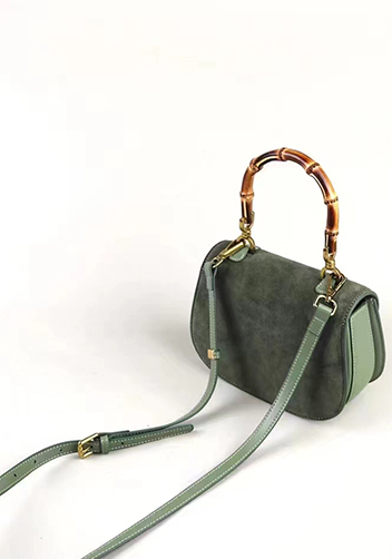 Miss Gaga Top Handle Flap Suede Bag Green