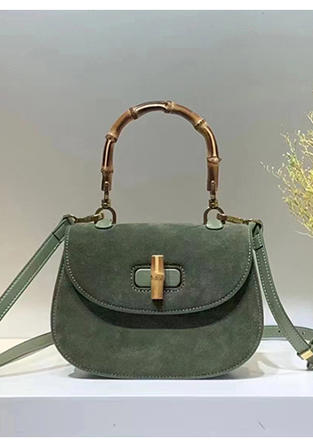 Miss Gaga Top Handle Flap Suede Bag Green