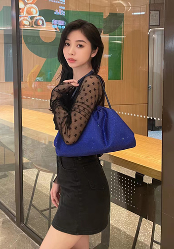 Dina Clutch Shoulder Large Bag Rhinestone Designs Blue