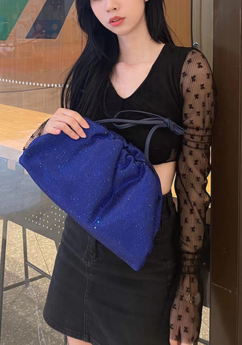 Dina Clutch Shoulder Large Bag Rhinestone Designs Blue