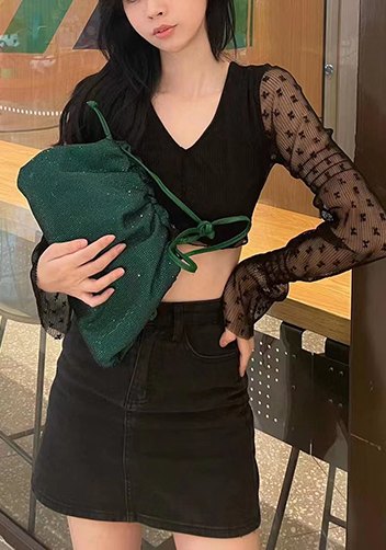 Dina Clutch Shoulder Large Bag Rhinestone Designs Green