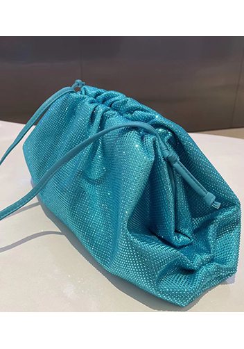 Dina Clutch Shoulder Large Bag Rhinestone Designs Light Blue