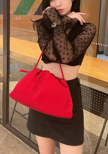 Dina Clutch Shoulder Large Bag Rhinestone Designs Red